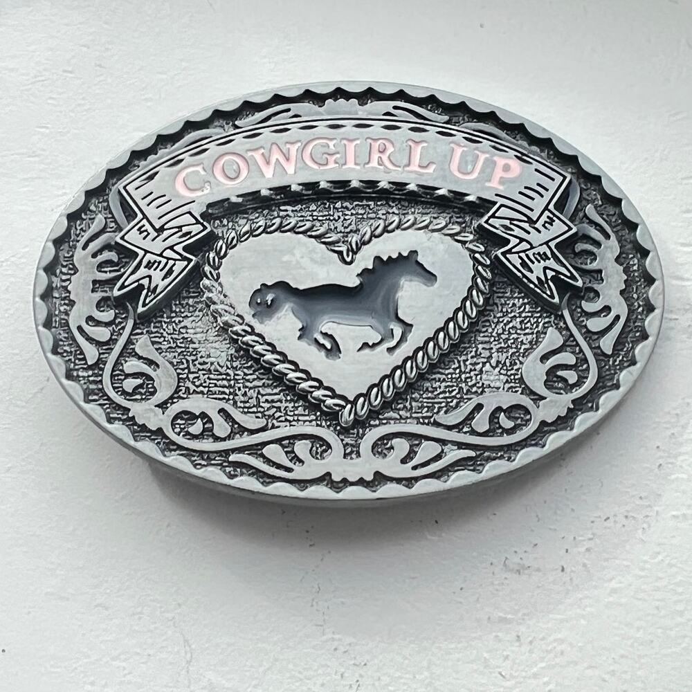Pink Cowgirl Up Heart With Horse Belt Western Rodeo Oval Buckle Rage Horsegirl